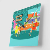 Carrée Retro Femme de jeu de carte mural horloge (Angle)