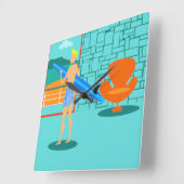 Carrée Rétro Surfer Dude Acrylique Mur Horloge (Angle)