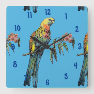 Carrée Rosella Parrot Aquarelle Mans Bureau Horloge