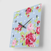 Carrée Roses Sur Mur Bleu Horloge (Angle)