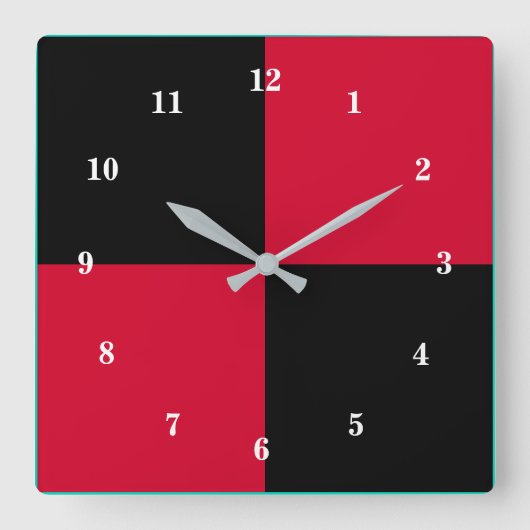 Carrée Rouge et noir Mur Horloge Design moderne (Recto)