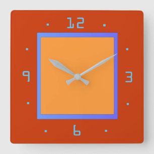 Carrée Rouge et oeuf Jaune avec garniture bleue > Horloge