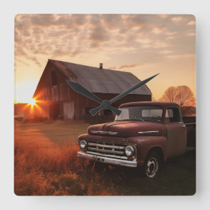 Carrée Rustic Grange Vintage Camion Horloge Ferme
