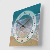 Carrée Sandy Beach Shore Ocean Waves Horloge (Angle)