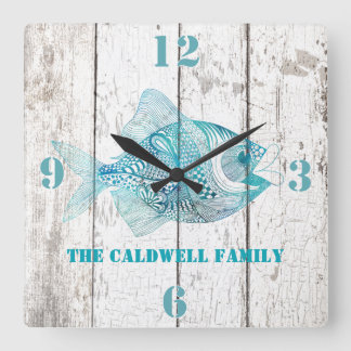 Carrée Seashore Beach House Bois Look Wall Horloge