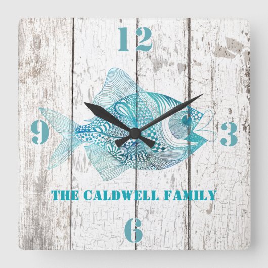 Carrée Seashore Beach House Bois Look Wall Horloge (Recto)