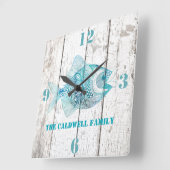 Carrée Seashore Beach House Bois Look Wall Horloge (Angle)