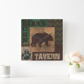 Carrée Style Lodge Ours Horloge rustique (Maison)