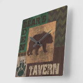 Carrée Style Lodge Ours Horloge rustique (Angle)