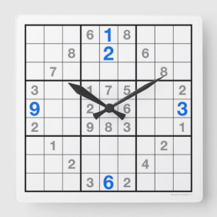 Carrée Sudoku Horloge avec puzzle téléchargeable (bleu)