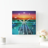 Carrée Sunset Beach Bass Guitare Musique Mur Horloge (Maison)
