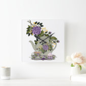 Carrée théière, rose, cupcake, horloge de cuisine (Maison)