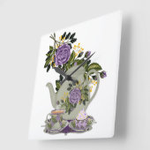 Carrée théière, rose, cupcake, horloge de cuisine (Angle)