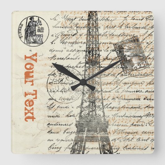 Carrée Tour Eiffel Horloge Vintage française (Recto)