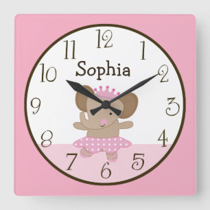 Carrée Tutu Cute/Elephant Ballerina Horloge bébé pour enf