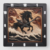 Carrée Vague sculptée Galloping Bois Horloge Cheval (Recto)