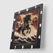Carrée Vague sculptée Galloping Bois Horloge Cheval (Angle)
