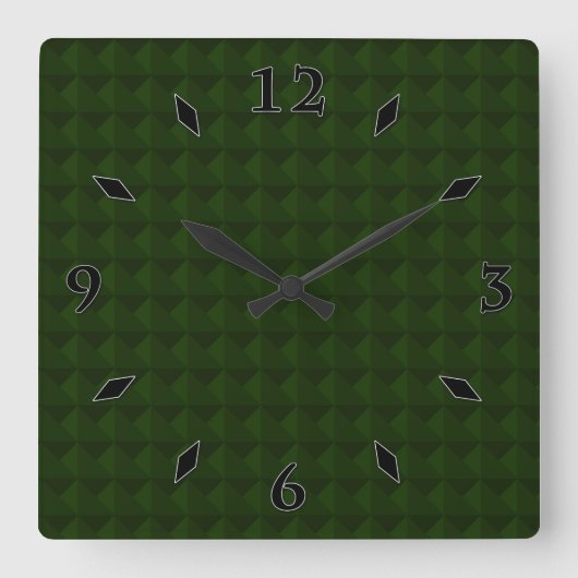 Carrée Vert conifère, solide, géométrique. grande horloge (Recto)