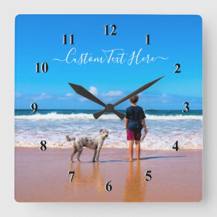 Carrée Votre animal de compagnie Chien Photo Mur Horloge 