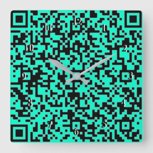 Carrée Votre code QR Info Scan Horloge Turquoise - Couleu
