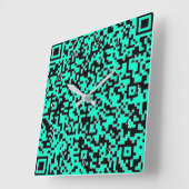 Carrée Votre code QR Info Scan Horloge Turquoise - Couleu (Angle)