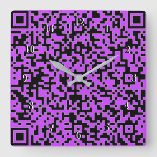 Carrée Votre QR Code Scan Info Purple Horloge - Couleur p
