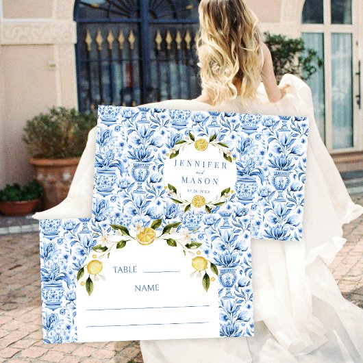 Carrelage bleu citron italien mariage plat carte