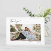 Carrelage bleu élégant Mariage photo Merci (Debout devant)