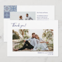 Carrelage bleu élégant Mariage photo Merci