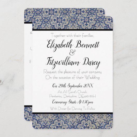 Carrelage bleu et blanc Faire-part de mariage (Devant / Derrière)