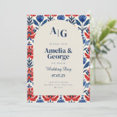 Carrelage bleu Talavera Faire-part de mariage mexi (Debout devant)