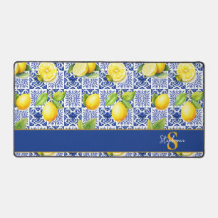 Carrelage Citron Bleu Blanc Motif Monogramme Nom C