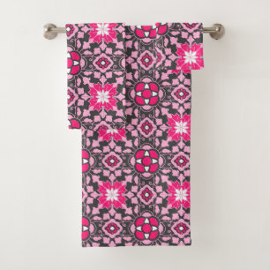 Carrelage Floral marocain, Fuchsia rose & gris / G