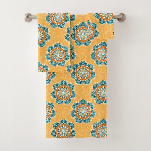 Carrelage Mandala floral en Orange et Turquoise (En situation)