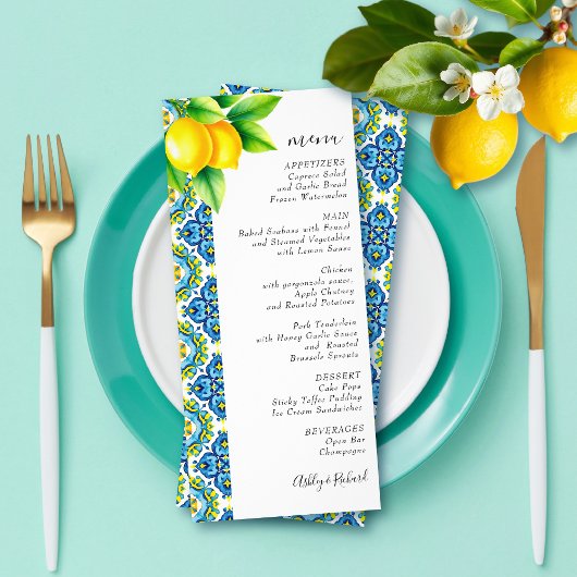 Carrelage méditerranéen et citrons Carte mariage