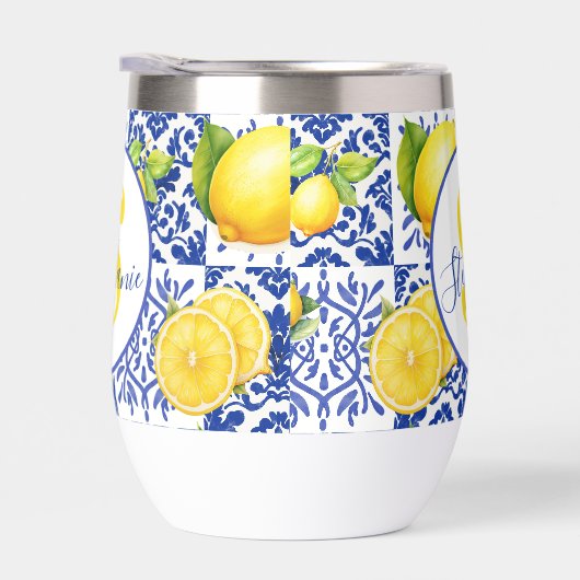 Carrelage Motif Citron Blanc Bleu Nom Monogramme C (Droite)