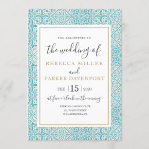 Carrelage turquoise et Faire-part de mariage d'or