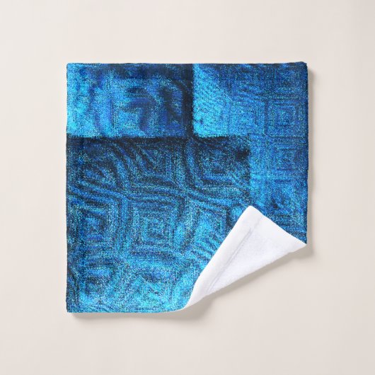 Carrés bleu vif au design tribal abstrait (Gant de toilette)