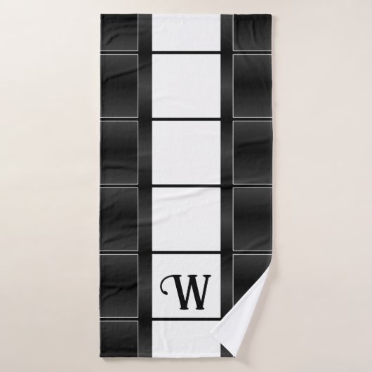 Carrés et lignes géométriques noirs et blancs (Serviette de bain)