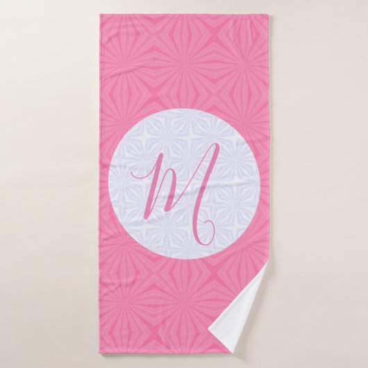 Carrés ondulés rose clair Personnaliser l'initiale (Serviette de bain)