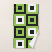 Carrés Vert Blanc Noir Motif Géométrique (Serviette à main)