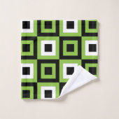 Carrés Vert Blanc Noir Motif Géométrique (Gant de toilette)