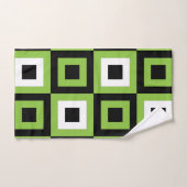 Carrés Vert Blanc Noir Motif Géométrique (Serviette à main)