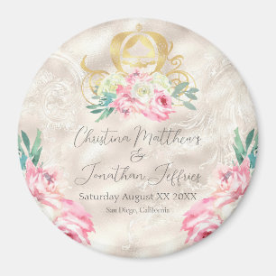 Carriage and Pink Flowers Fairy Tale Wedding Magneet