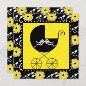 Carriage Black Yellow Baby Shower Invitations (Devant / Derrière)