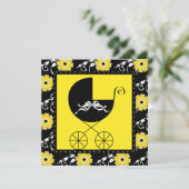 Carriage Black Yellow Baby Shower Invitations (Debout devant)