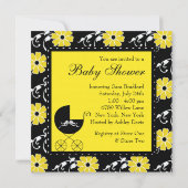 Carriage Black Yellow Baby Shower Invitations (Dos)