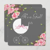 Carriage Grey Rose Rose Baby Shower Invitations (Devant / Derrière)