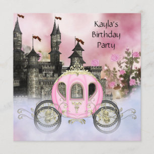 Carriage Pink Roses Prinses Verjaardagsfeestje Kaart