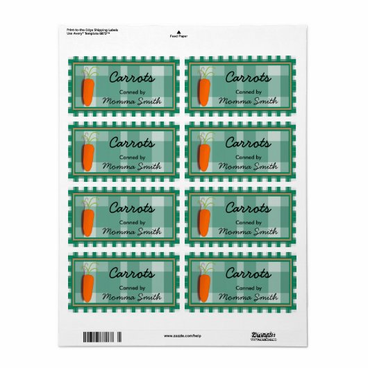 Carrot aangepaste inblikken etiketten (Full Sheet)